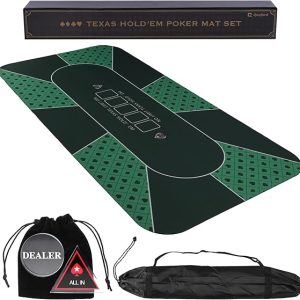 Cuford Poker Mat, 23.6 x 47.2 inches (60 x 120 cm), Texas Hold'em Storage Bag Included, Dealer Button, All-in-Marker, Poker Casino Set (Green)